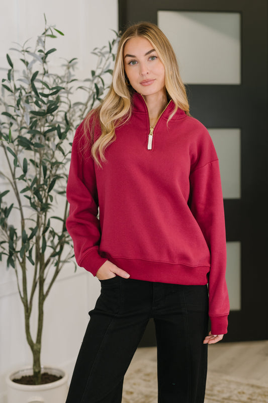 Basics: Half Zip Pullover in Cabernet
