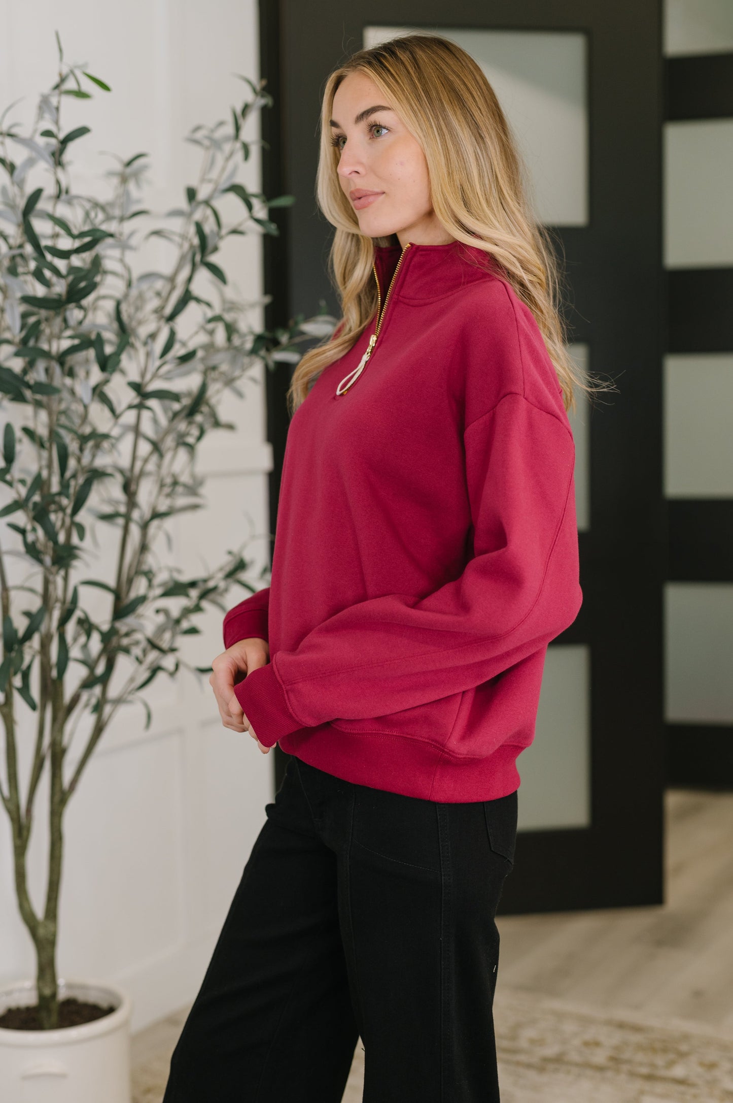 Basics: Half Zip Pullover in Cabernet