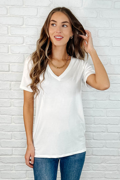 Every Outfit Basic V-Neck Top in Off White