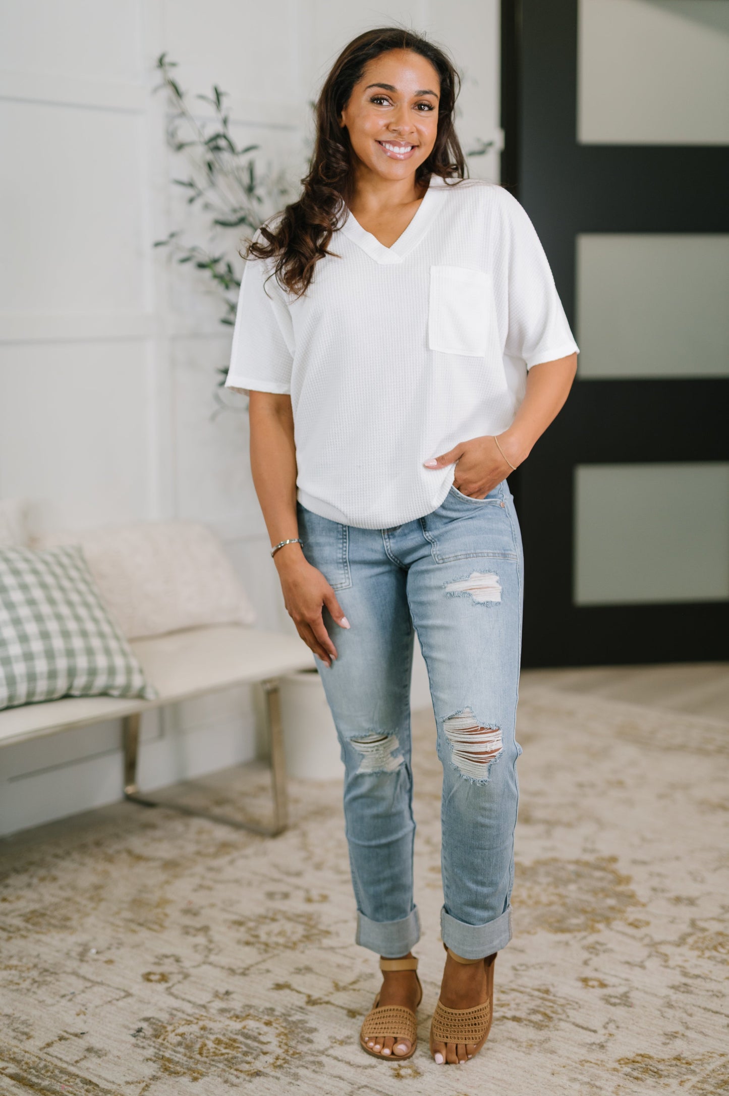Basic V-Neck Tee in Ivory