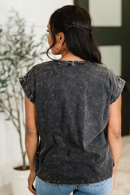 Basics Mineral Wash Cotton Tee in Ash Black