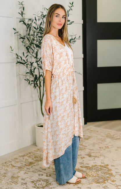 Tropical Print Gauze Kimono in Milk Tea