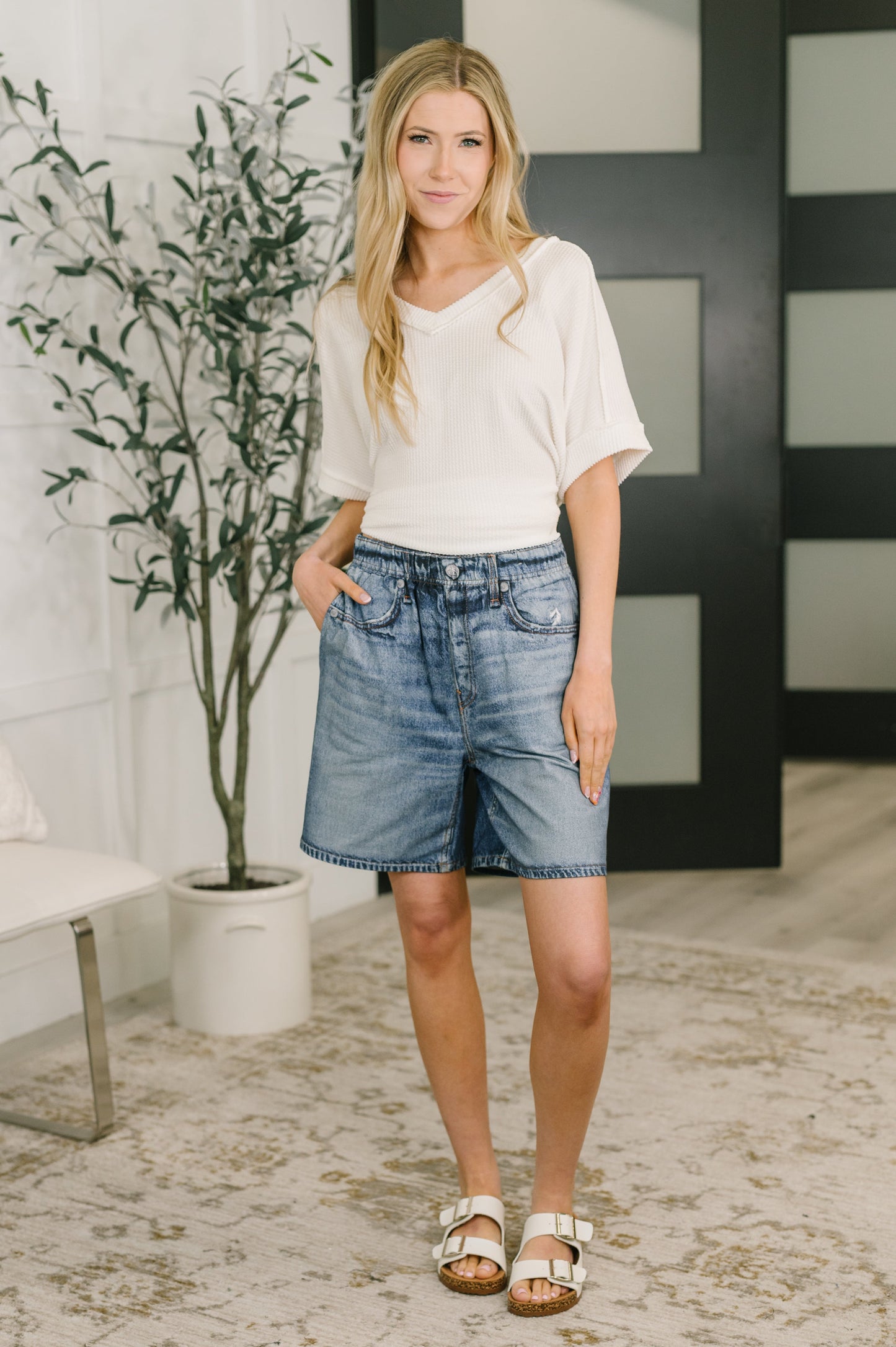 Sierra Printed Jorts in Denim