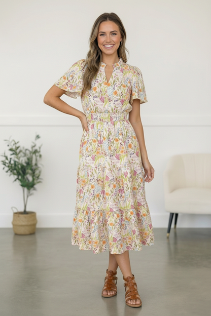 Petals in the Breeze Smocked Midi Dress