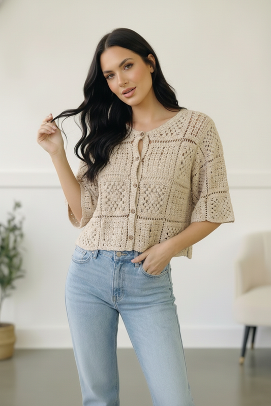 Honeycomb Crochet Cotton Cardigan