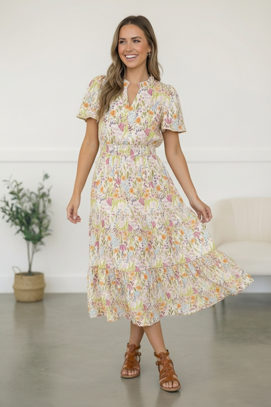 Petals in the Breeze Smocked Midi Dress