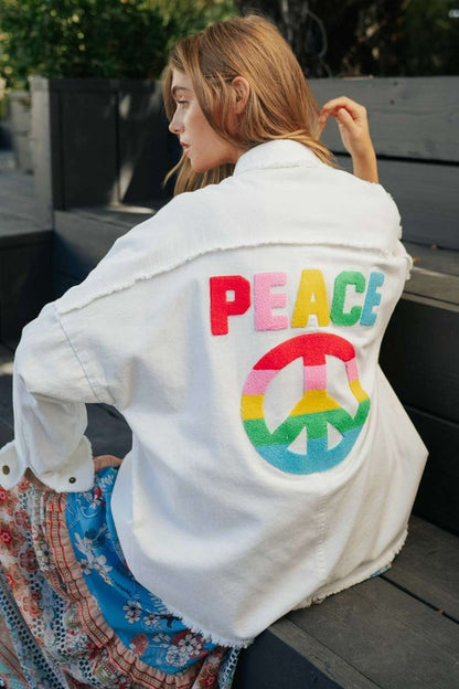 Embroidered Peace Shacket