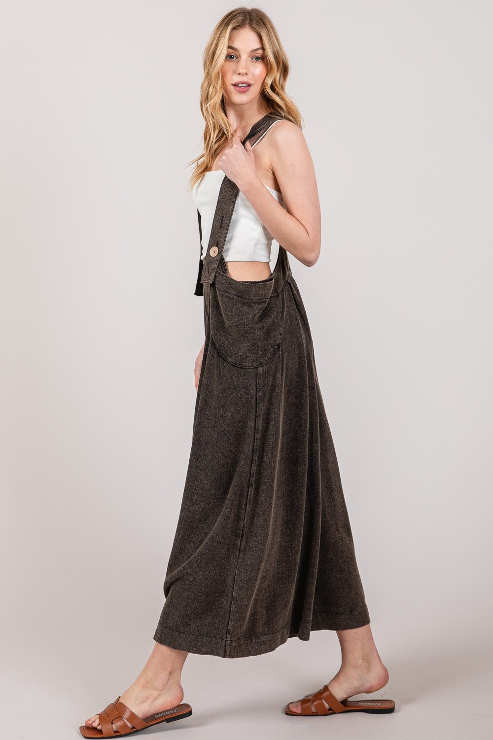 Fig Wide Strap Suspender Overalls