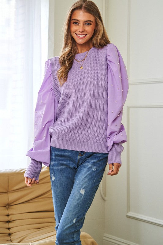 Pearl Contrast Sleeve Sweater