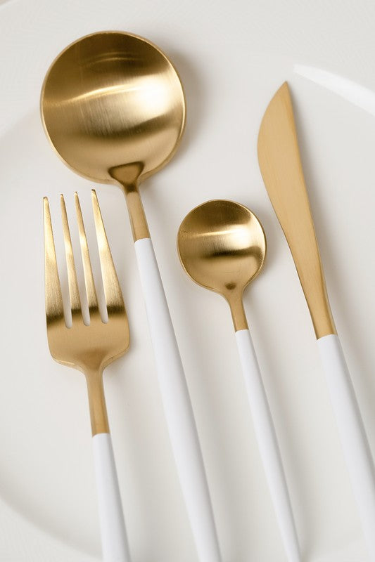 Gold & White Cutlery Set