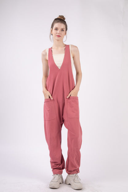 Plunge Sleeveless Jumpsuit in Brick