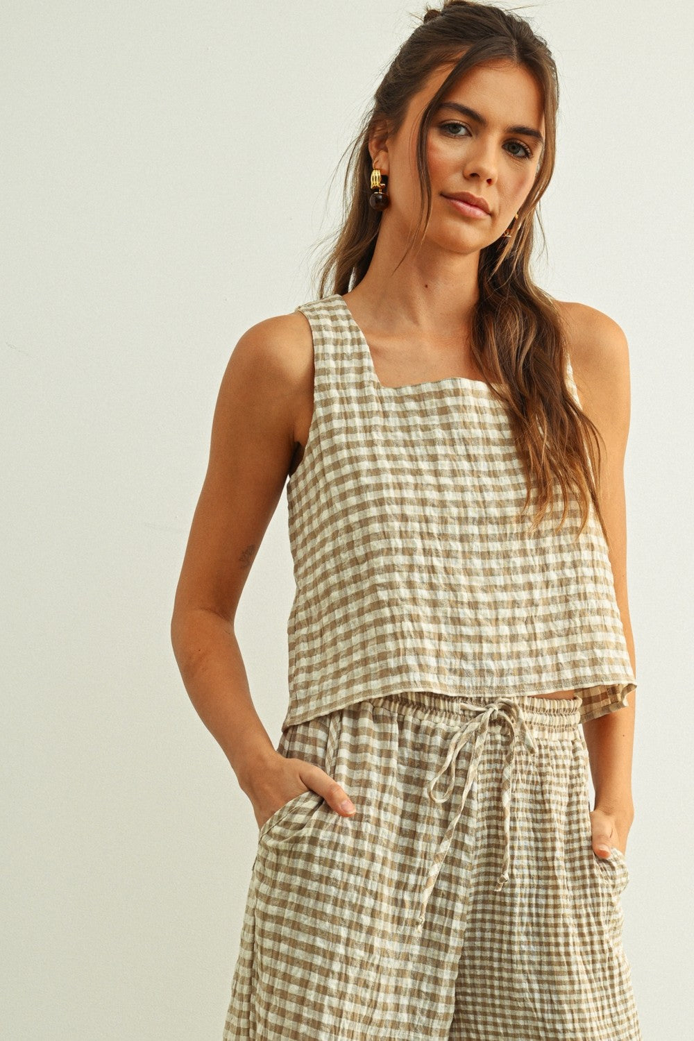 Mixed Gingham Tan Set