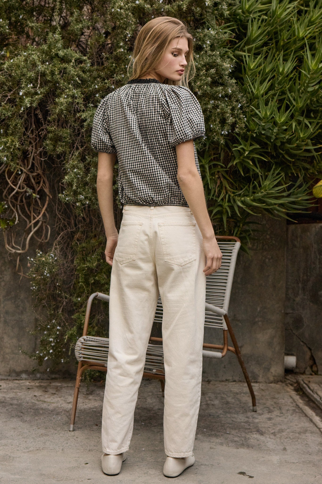 Floral Embroidered Gingham Blouse
