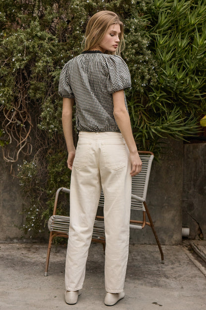Floral Embroidered Gingham Blouse