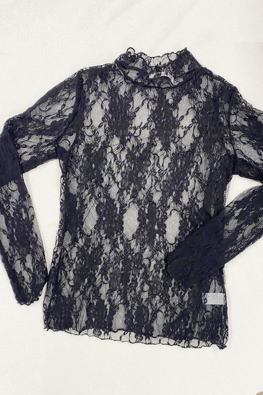 PLUS - Mock Neck Lace Mesh Top