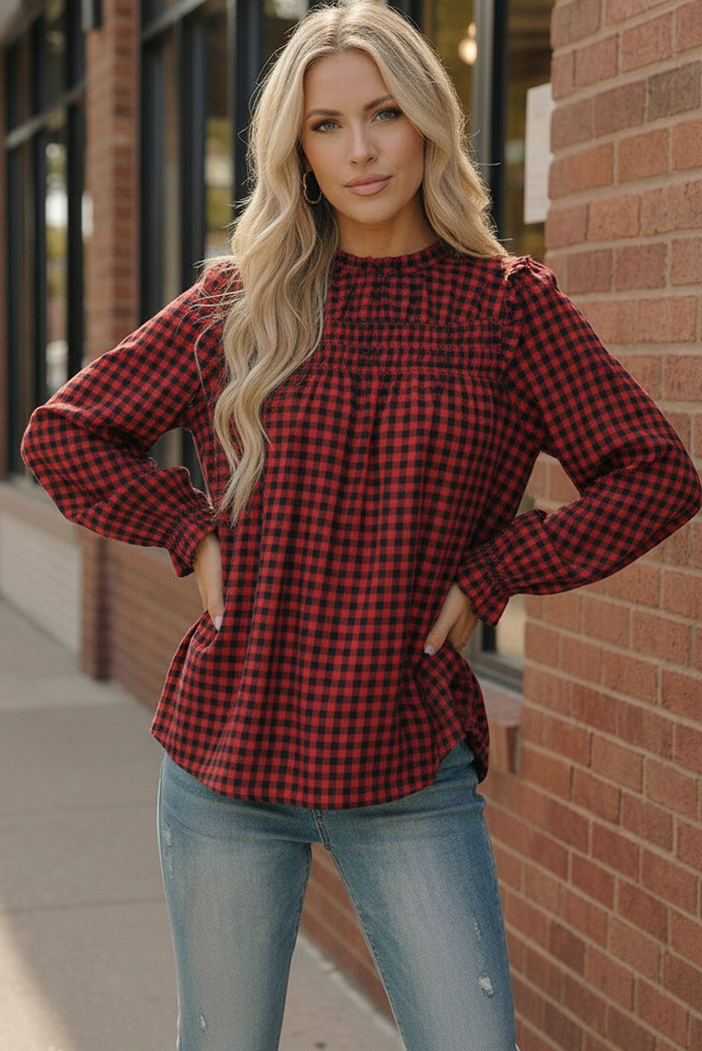 Wildwood Blouse in Red Check