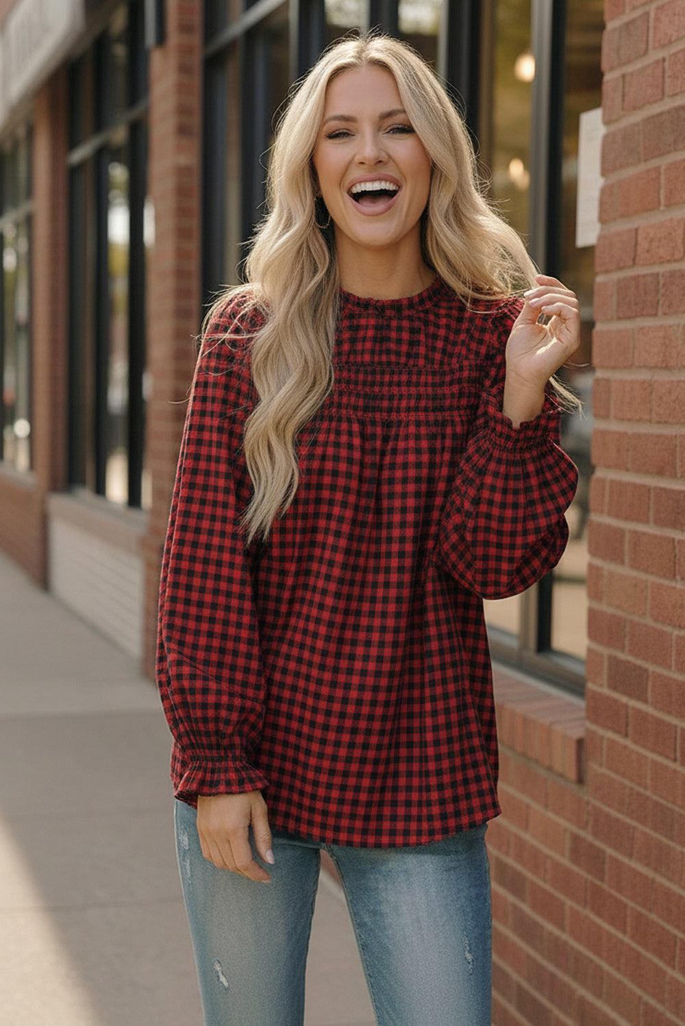 Wildwood Blouse in Red Check