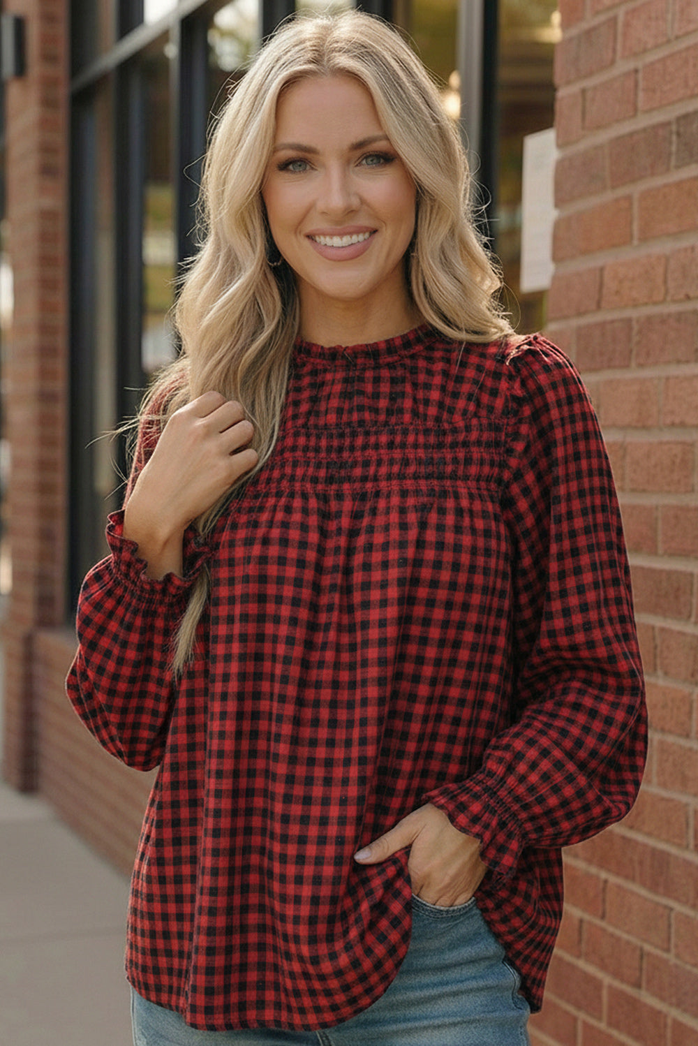 Wildwood Blouse in Red Check