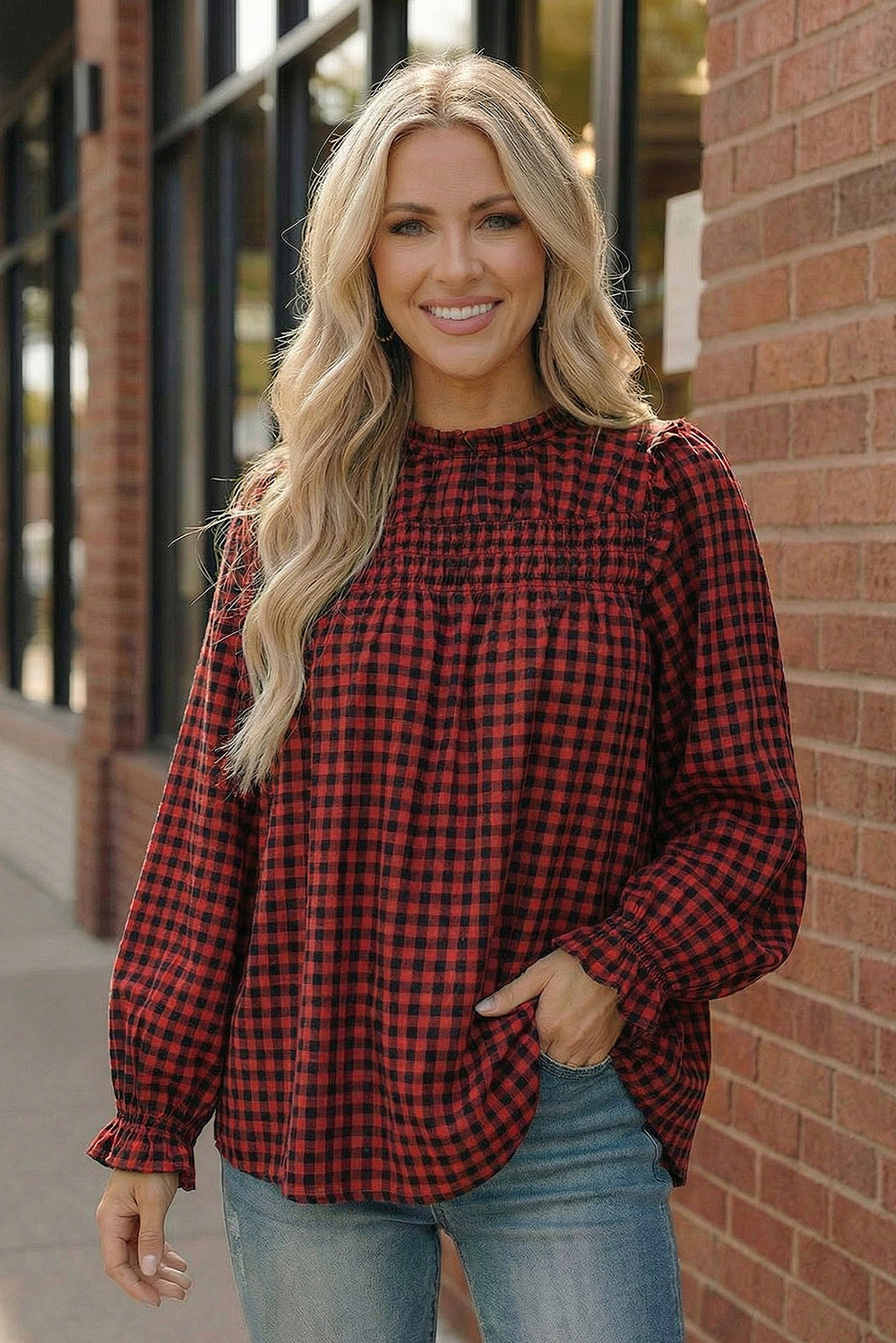 Wildwood Blouse in Red Check