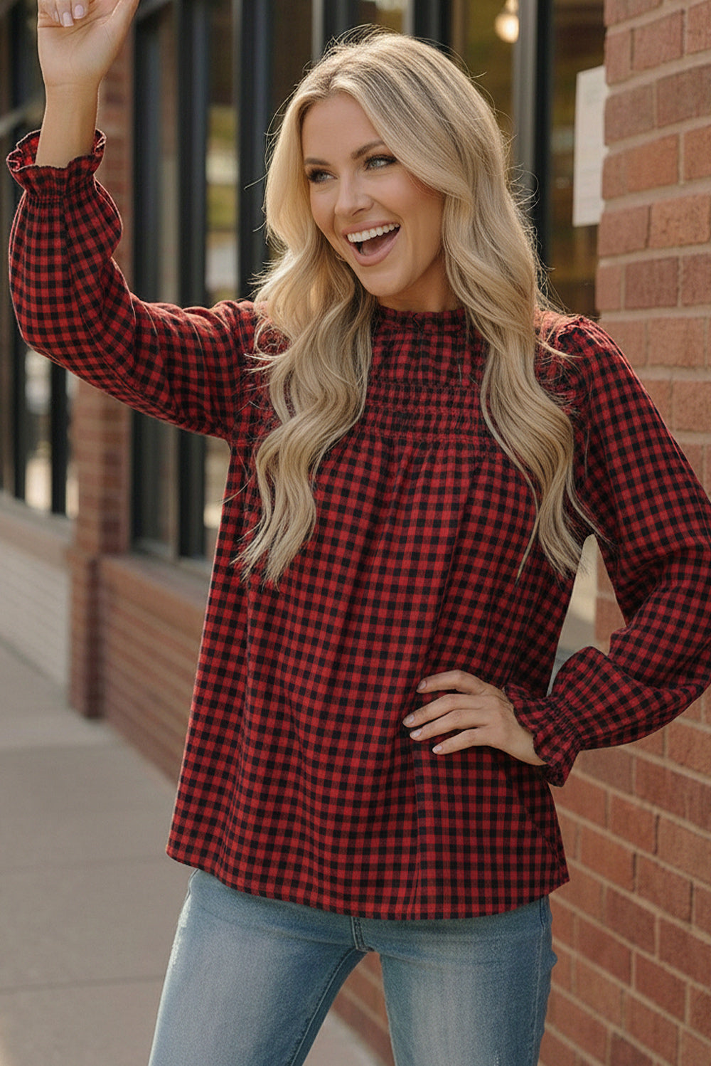 Wildwood Blouse in Red Check