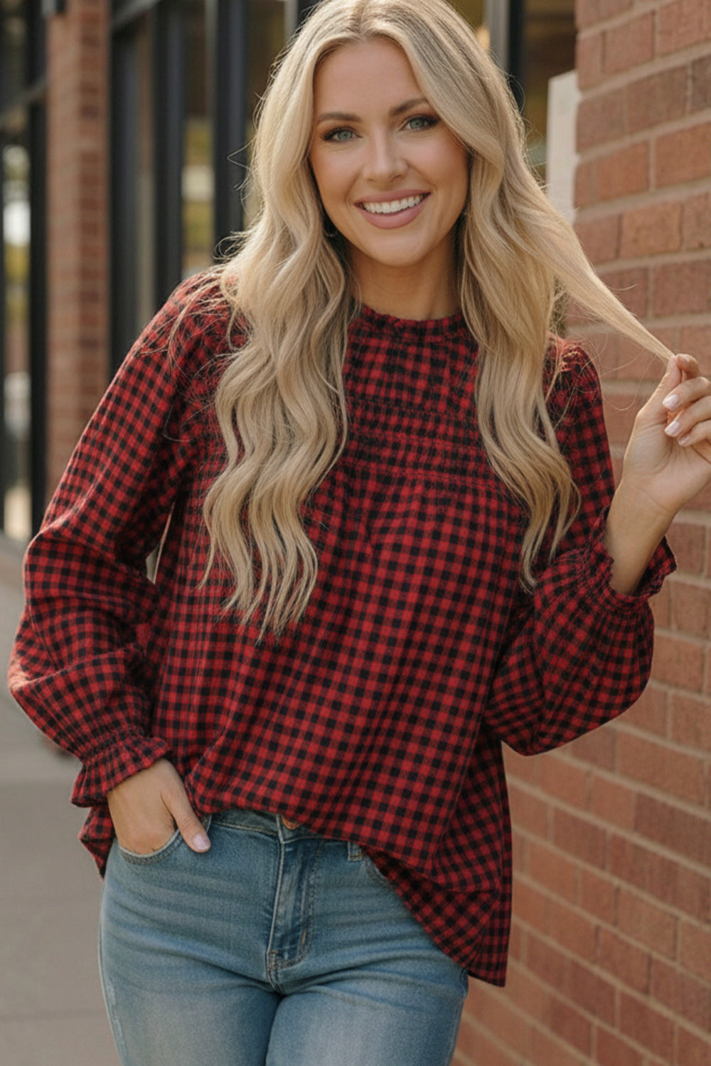 Wildwood Blouse in Red Check
