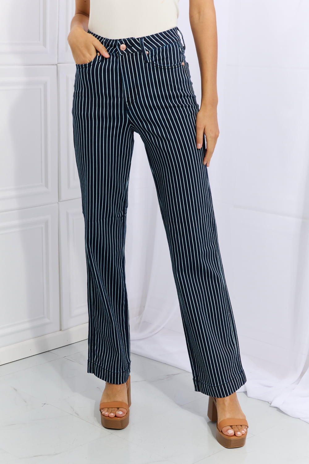 Cassidy Striped Straight Jeans