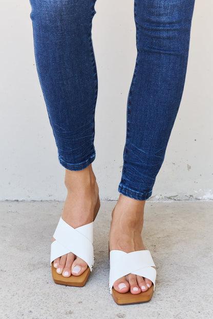 Criss Cross Wooden Clog Mule in White
