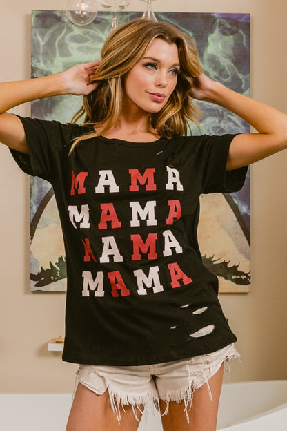 MAMA Graphic Tee with Distressing