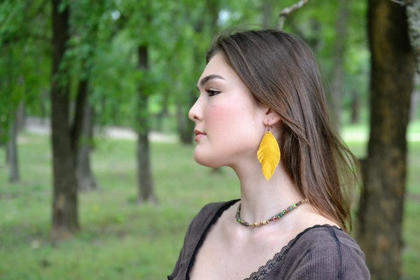 Feather Earrings in Yellow