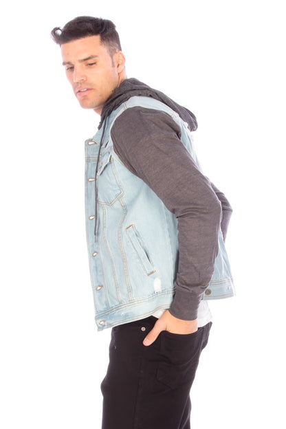 Hooded Denim Jacket in Light Blue