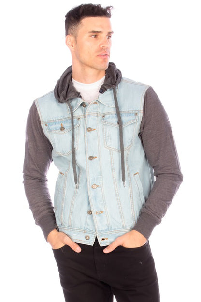 Hooded Denim Jacket in Light Blue