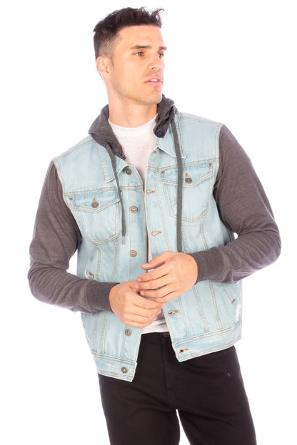 Hooded Denim Jacket in Light Blue