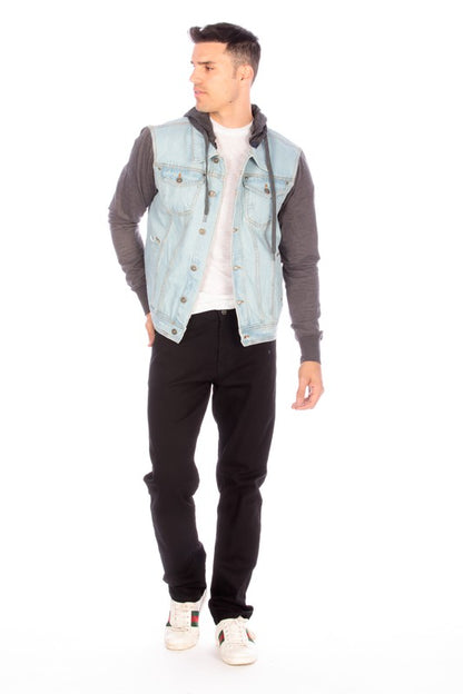 Hooded Denim Jacket in Light Blue