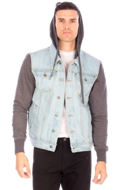 Hooded Denim Jacket in Light Blue