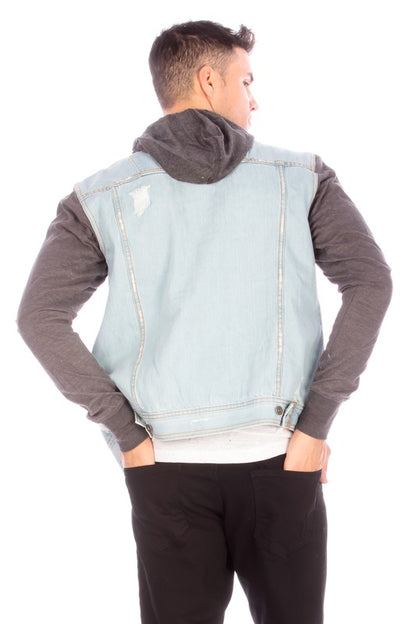 Hooded Denim Jacket in Light Blue