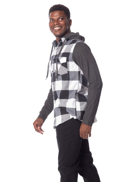 Men's Flannel Hoodie in Black/White