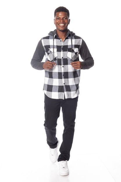 Men's Flannel Hoodie in Black/White