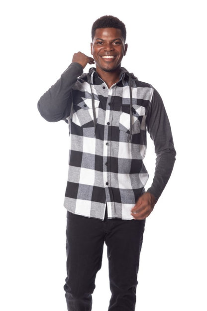 Men's Flannel Hoodie in Black/White