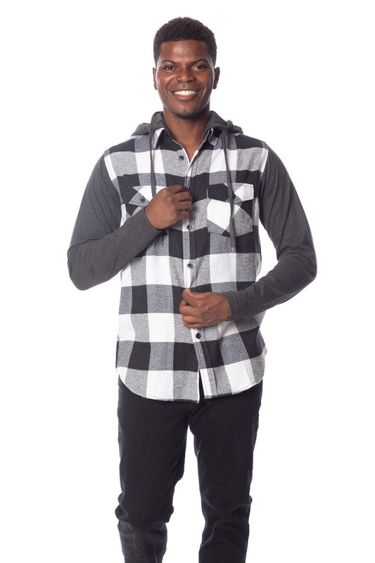 Men's Flannel Hoodie in Black/White