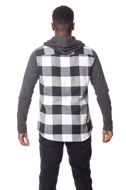 Men's Flannel Hoodie in Black/White