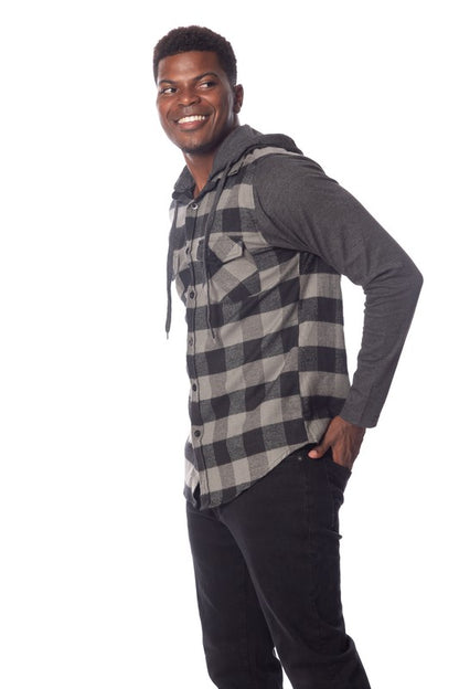 Men's Flannel Hoodie in Charcoal/Black