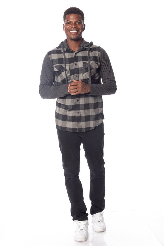 Men's Flannel Hoodie in Charcoal/Black