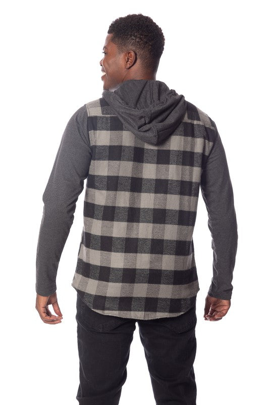 Men's Flannel Hoodie in Charcoal/Black