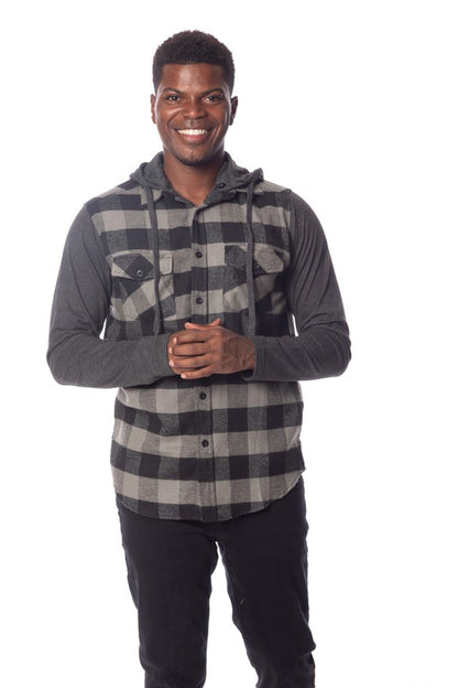 Men's Flannel Hoodie in Charcoal/Black