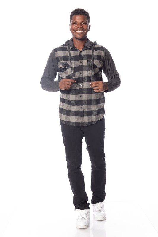 Men's Flannel Hoodie in Charcoal/Black