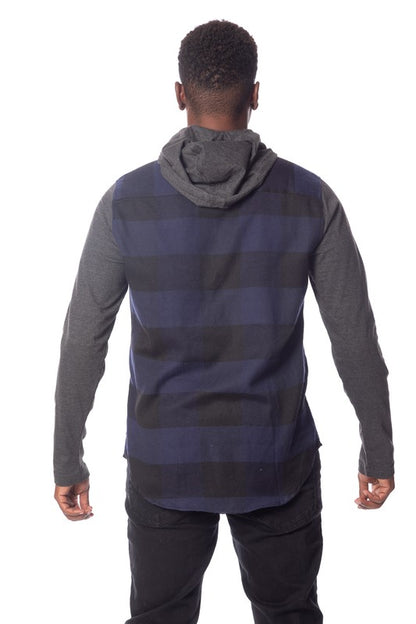 Men's Flannel Hoodie in Blue/Black