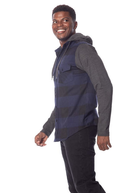 Men's Flannel Hoodie in Blue/Black