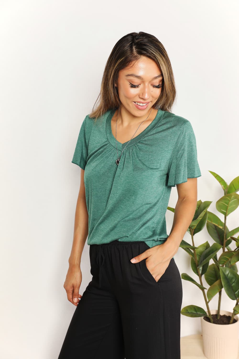 Ruched V-Neck Tee