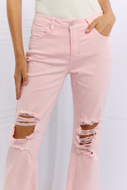 Pink Ankle Flare Jeans