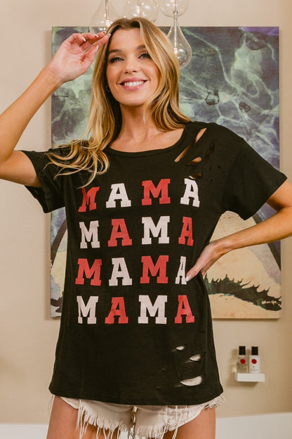 MAMA Graphic Tee with Distressing